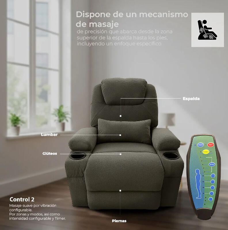Sill&oacute;n Reclinable con calentador y masajeador image number null