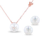 Juego De Joyer&iacute;a Juego De Gargantilla Y Broqueles De Mariposa Oro Rosa 14k Con Perla Y 6pts De Diamante