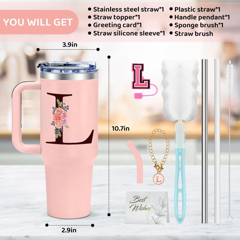 Vaso T&eacute;rmico Aiheart 1183 ml Rosa Con Asa Y Paj... image number null
