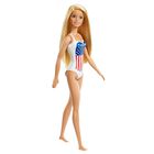 Mu&ntilde;eca Barbie Beach Blonde Con Traje De Ba&ntilde;o Con Bandera Estadounidense Para Ni&ntilde;os