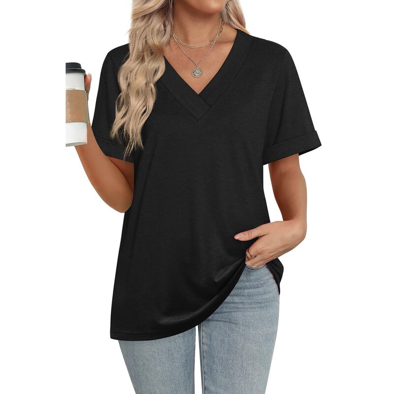 Camiseta Wiholl Cuello V Manga Corta Negra Tall... image number null