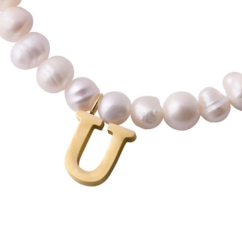 Pulseras Mujer Perlas Inicial Letra Oro 18k, Re... image number null
