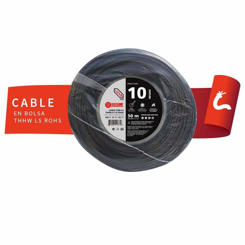 Cable Thhw-Ls Rohs Calibre 10 awg negro 50M image number null