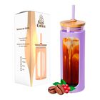 Vaso T&eacute;rmico de Vidrio para Agua con Popote y Funda Protectora de Silicona de 600 ml Lila Baricoffee