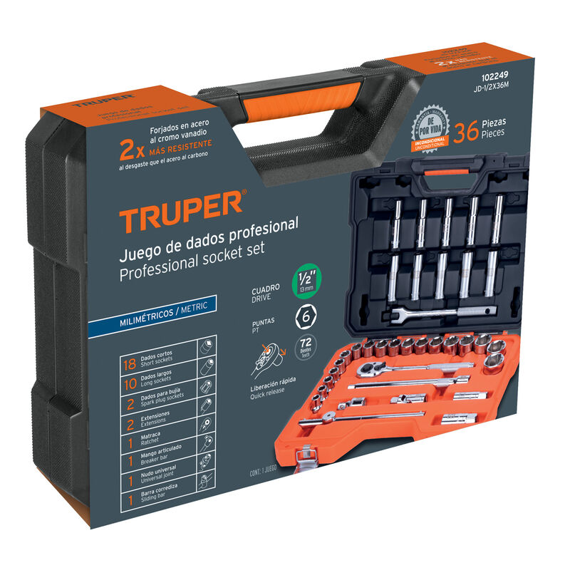 Juego de 36 Herramientas Cuadro 1/2' Mm para Me... image number null