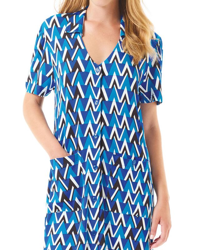 Vestido Corto de Viscosa con Botones Azul image number null