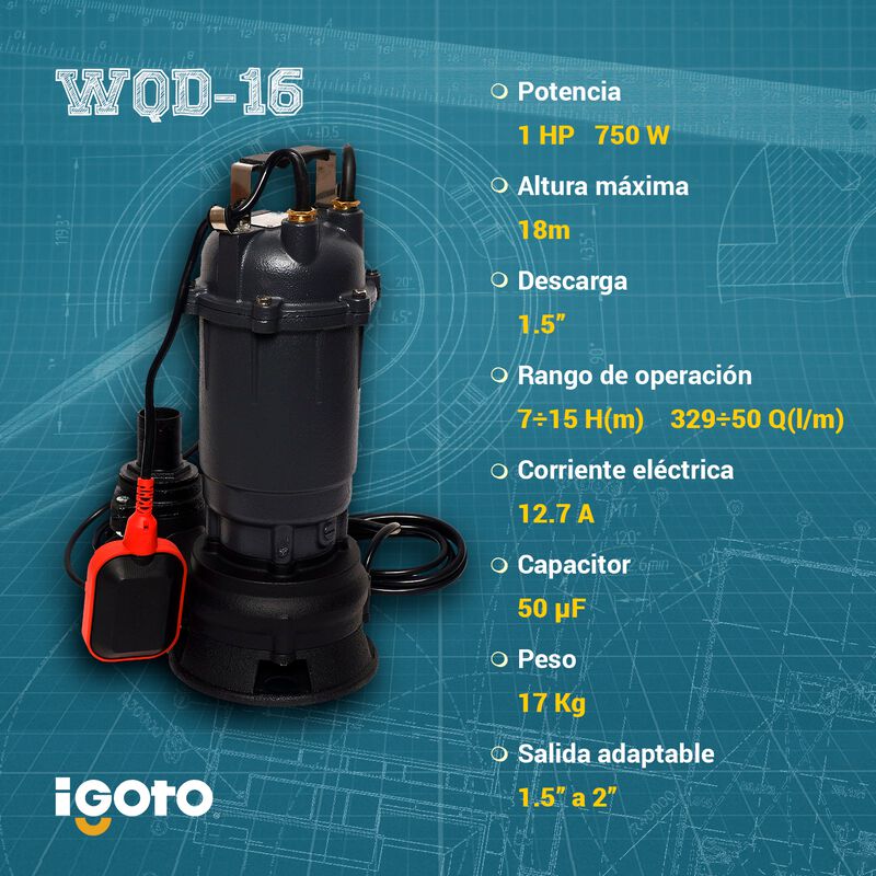 Igoto Wqd16 Bomba Sumergible Agua Turbia 1 Hp, ... image number null