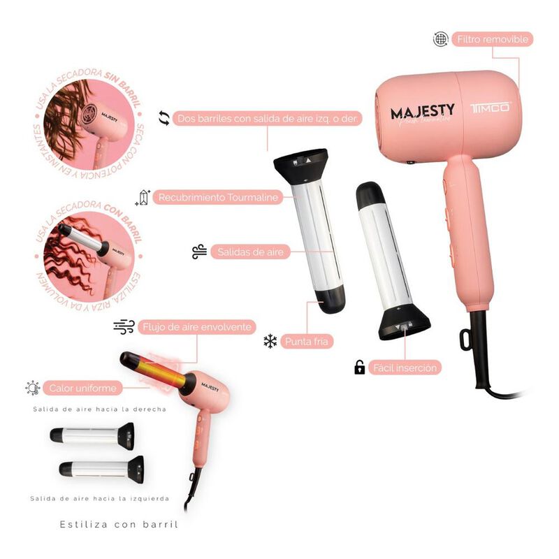 Secadora Rizador Cabello Majesty Dos Barriles 2... image number null