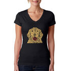 Camiseta De Cuello En V Word Art Para Mujer - Perro- Negro