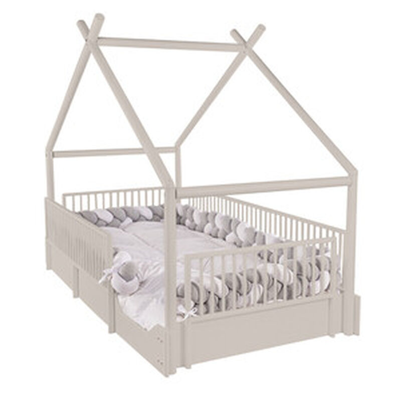 Cama Moderna Montessori de Madera con Barandale... image number null