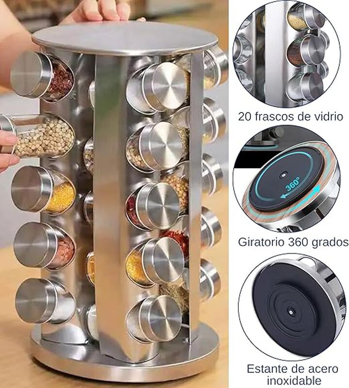 Especiero  Giratorio 360º con 20 Frascos de Vid... image number null