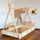 Cama Tipi Montessori de Madera con Barandales Removibles - Blanca