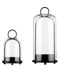 Set De Portavelas De Metal Con C&uacute;pula De Cristal Grueso, Negro