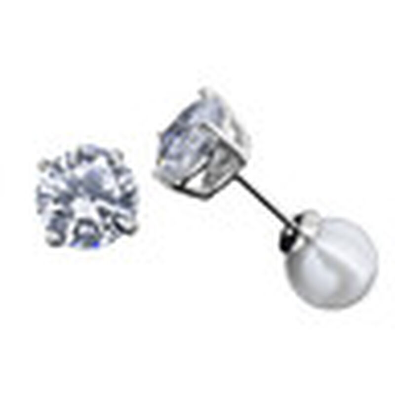Aretes Dobles con Cristal Y Perla en Color Blan... image number null