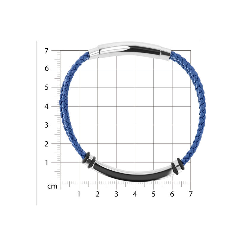 Pulsera De Piel Color Azul Con Placa De Acero I... image number null
