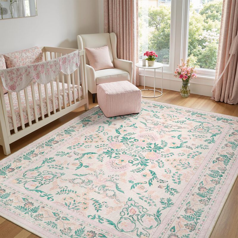 Alfombra Dcx 244x254 Cm Rosa Floral Lavable Par... image number null