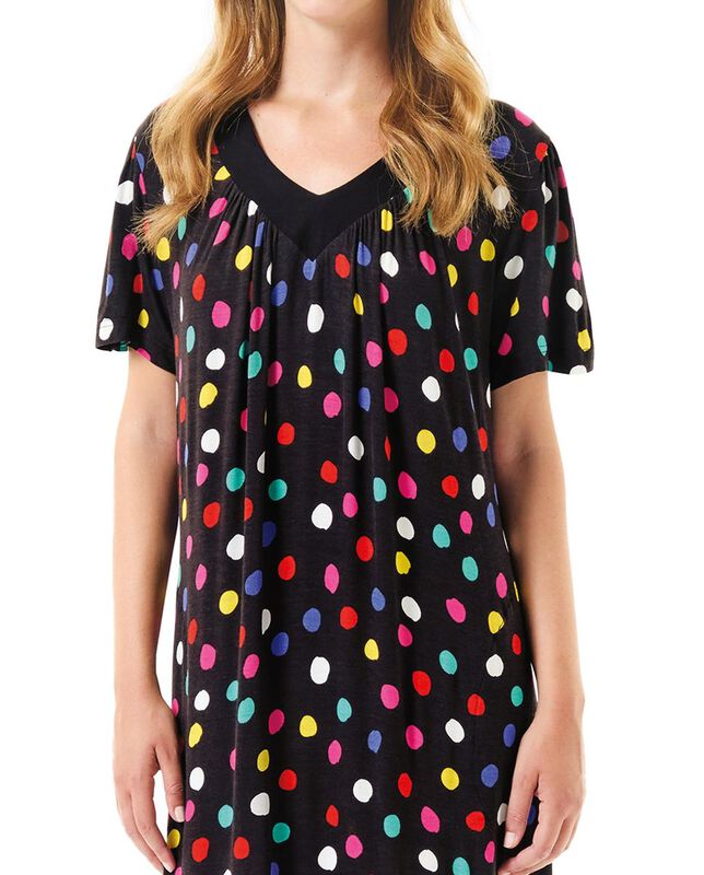 Vestido Corto de Viscosa con Cuello Pico y Mang... image number null