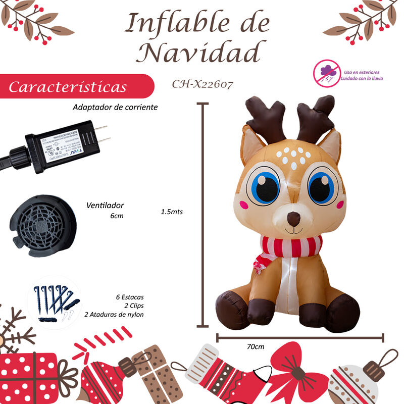 Inflable Navideño Reno con Bufafanda Luz Led ... image number null