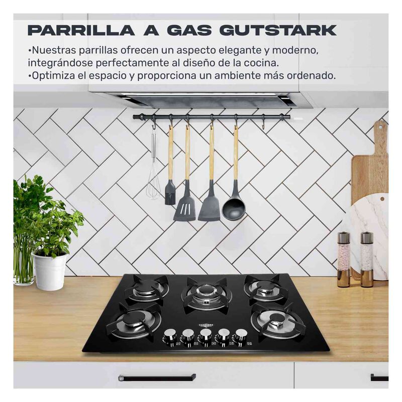 Parrilla Cristal Templado 5 Quemadores Negro Gu... image number null
