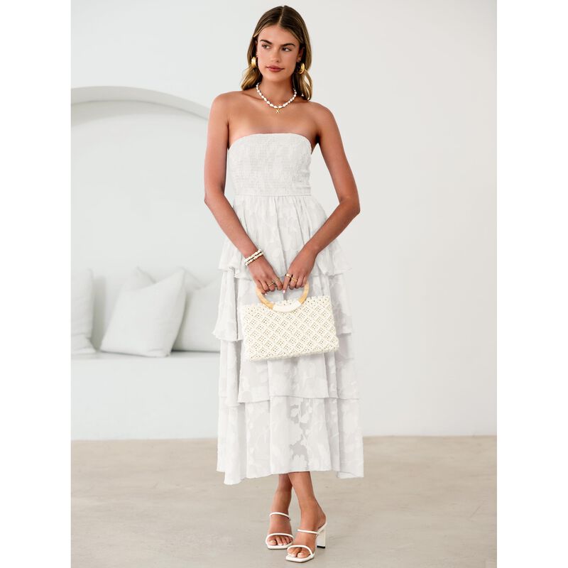 Vestido Simplee Blanco Maxi Cintura Fruncida Fa... image number null