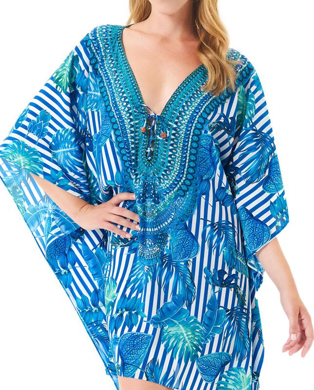 Kaftan Corto de Rayas Azul image number null