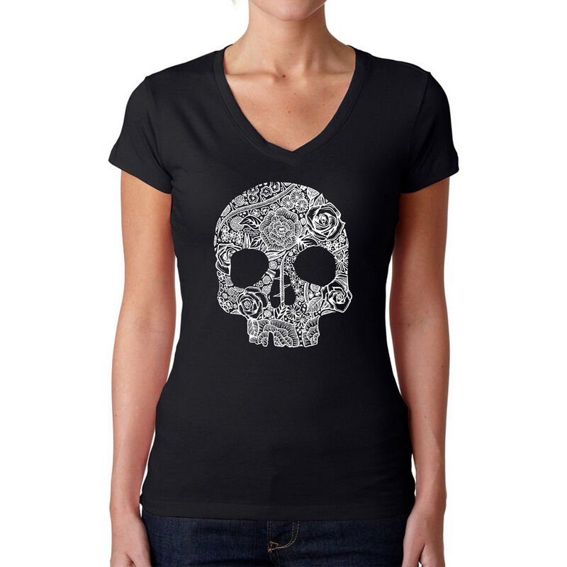 Camiseta De Cuello En V Word Art Para Mujer - C... image number null
