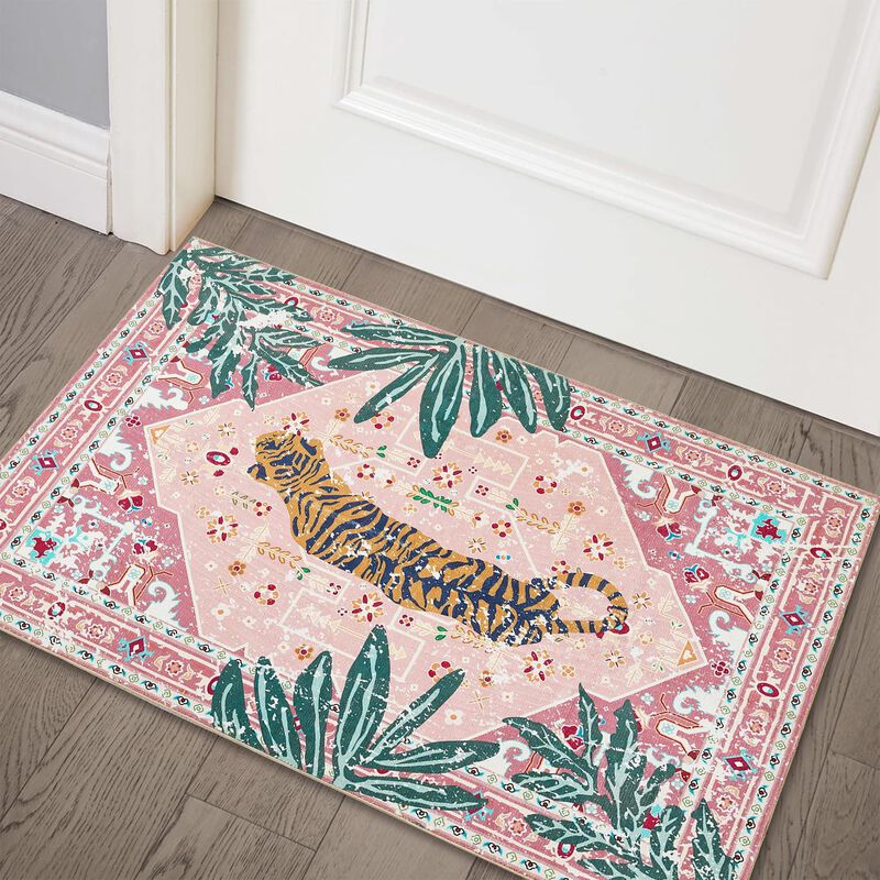 Alfombra Aldopein 64x91 Cm Rosa Boho Lavable Pa... image number null