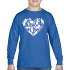 Camiseta De Manga Larga Word Art Para Ni&ntilde;o - Coraz&oacute;n de Gato - Azul Rey