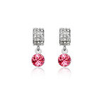 Aretes en Baño de Oro Blanco de 18K con Cristales en Color Blanco Y Rosa