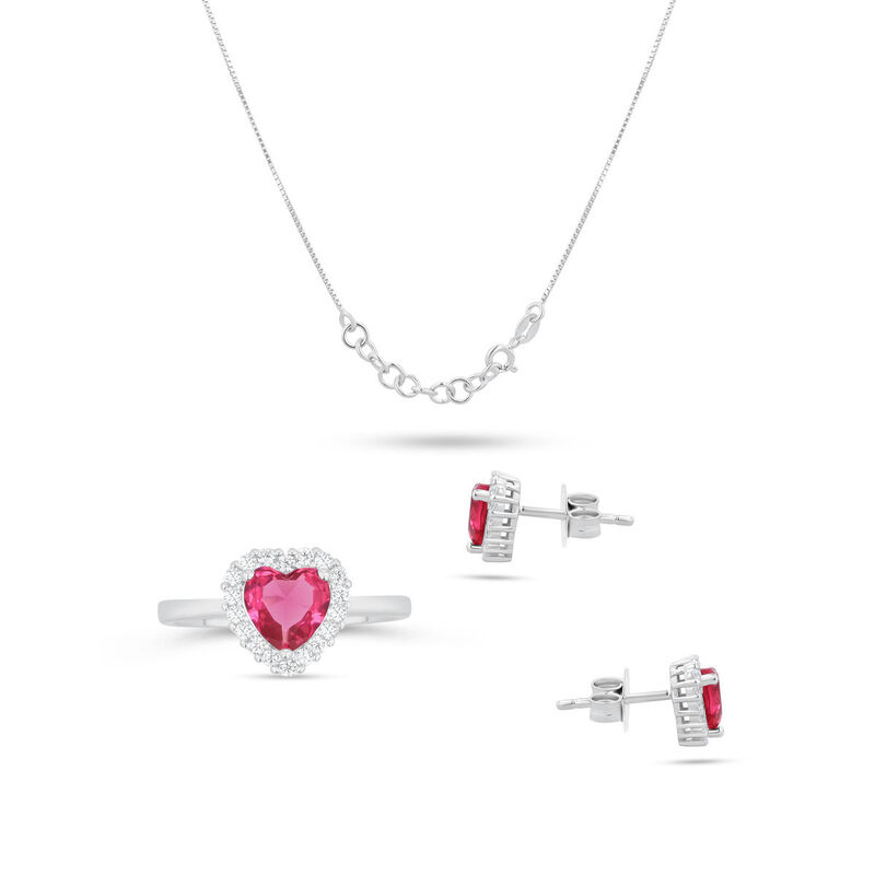 Juego De Anillo Aretes Y Dije De Corazon Con Ca... image number null