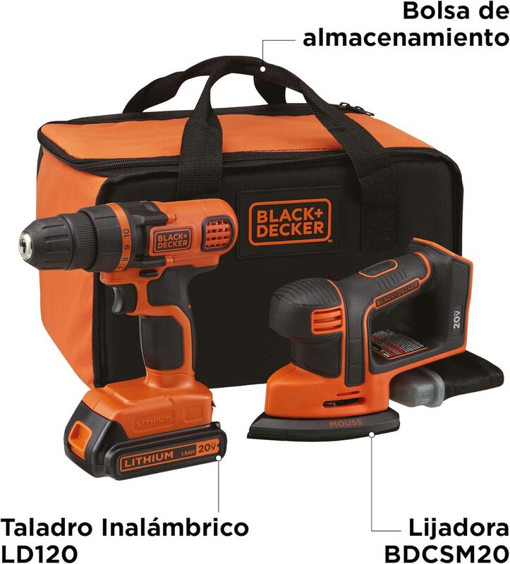 Combo Black & Decker Taladro Mas Lijadora 20v P... image number null