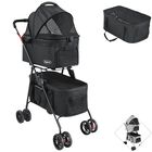 Carriola Doble para Mascotas Cochecito para Perros y Gatos Pequeños-Medianos Transportadora Ligera Plegable Ruedas Freno - Negro