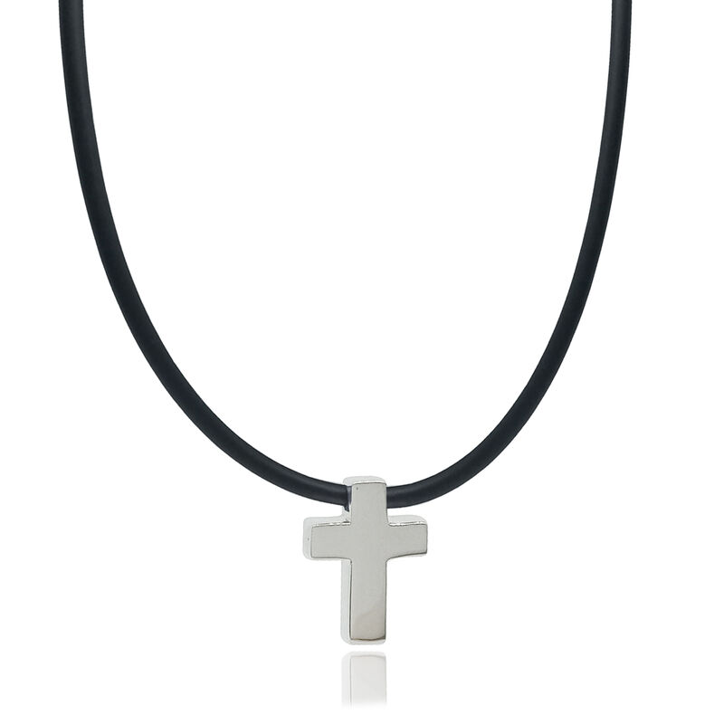 Cruz abombada de plata .925 con caucho negro image number null