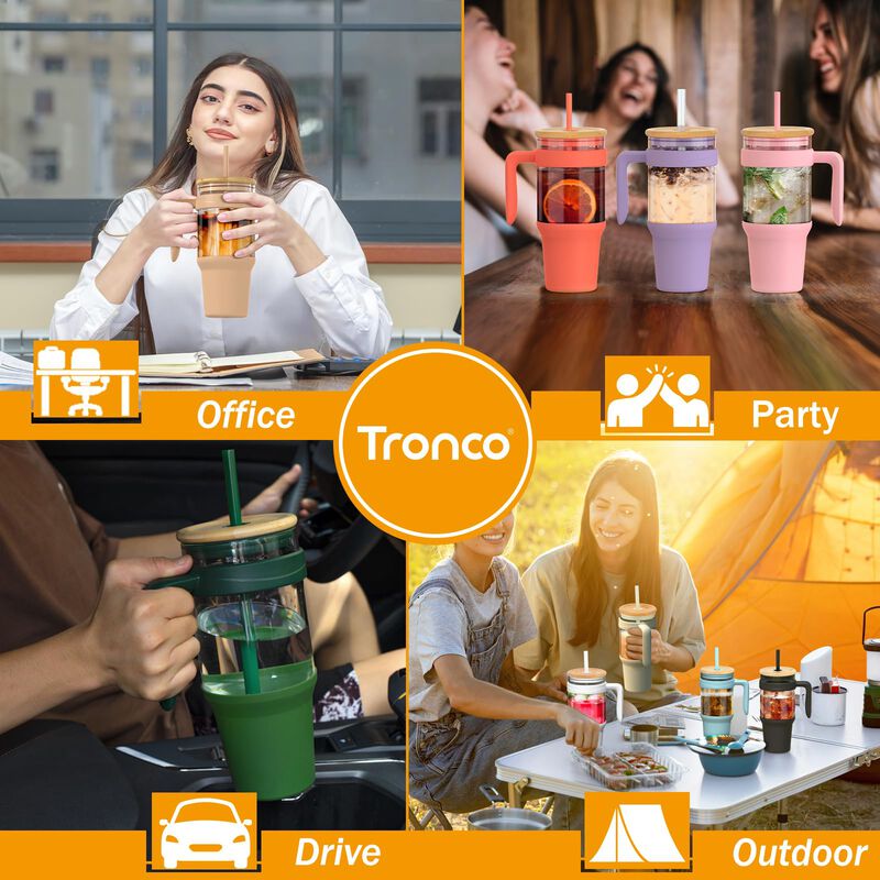 Vaso De Vidrio Tronco 1200 ml Con Tapa Y Pajill... image number null