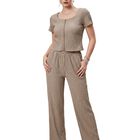 Conjunto 2 Piezas Pantalon Amplio Y Blusa Malabis Conj-0189 Cafe Con Bolsillos