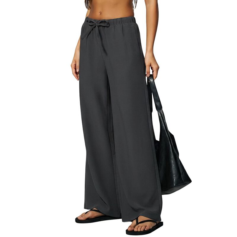 Pantalones Qinsen de Pierna Ancha Gris Oscuro T... image number null