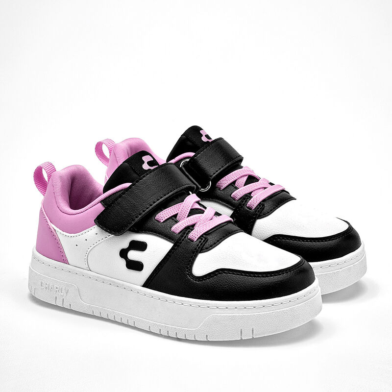 Charly tenis urbano para ni&ntilde;a blanco negro rosa... image number null