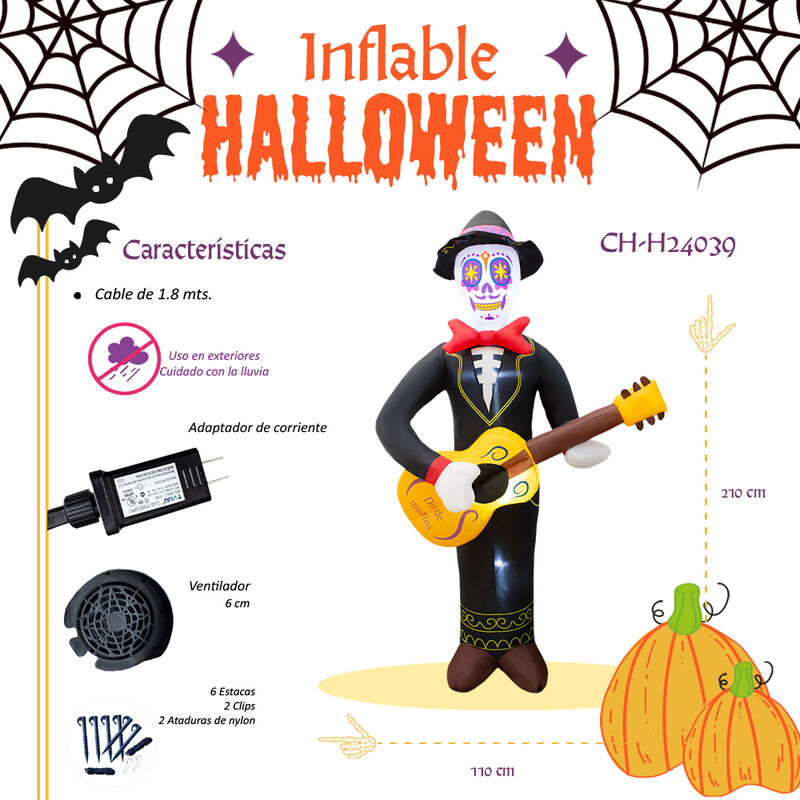 Inflable De Halloween Mariachi Calavera 2.1mts ... image number null