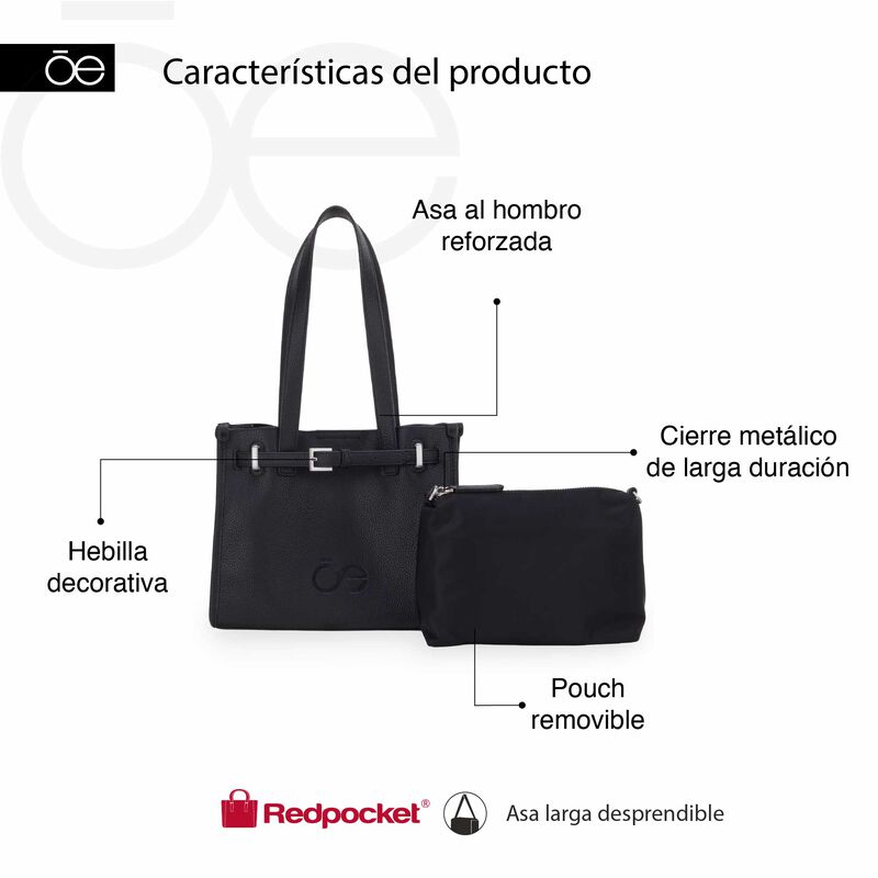 Bolsa Tote Maxi Con Hebilla Decorativa Color Ne... image number null