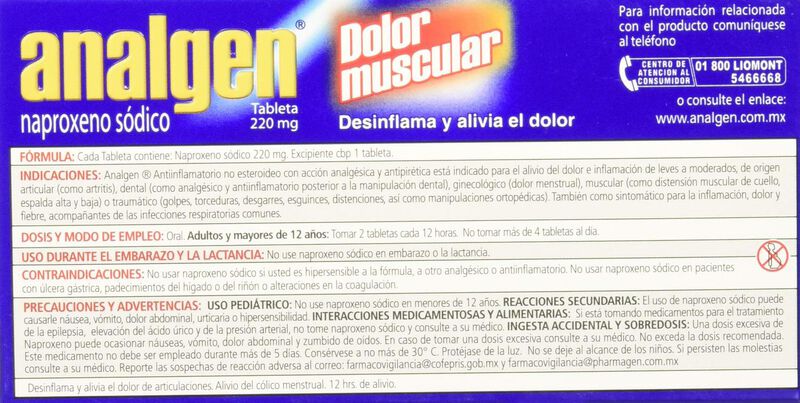 Analgen Tabletas, 220 Mg, 20 Piezas image number null