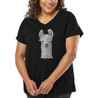Camiseta De Talla Grande Cuello En V Word Art Para Mujer - Llama- Negro