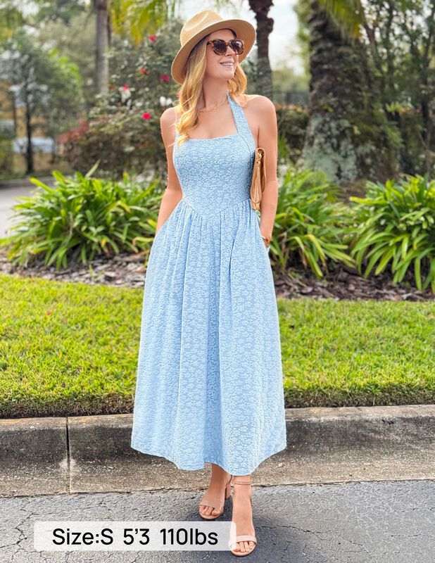 Vestido Zesica Maxi Floral Azul M Sin Mangas image number null