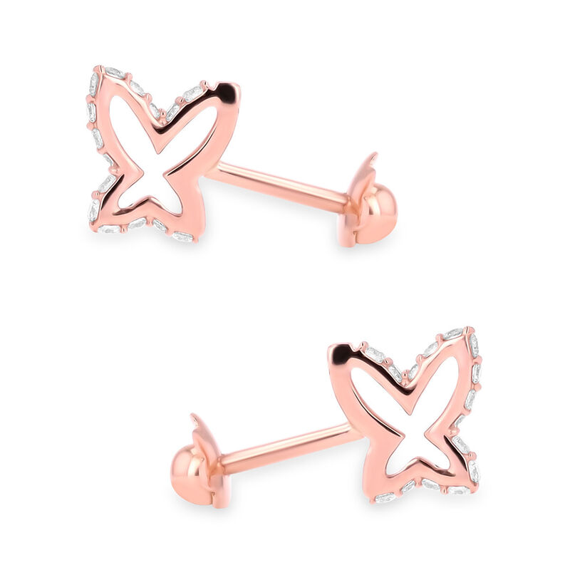 Aretes De Mariposa De Oro Rosa 14k Con 15pts De... image number null