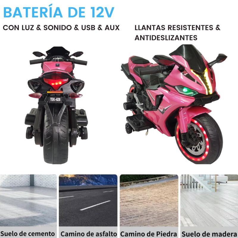 Moto El&eacute;ctrica Infantil Con Luces Led, M&uacute;sica Y... image number null