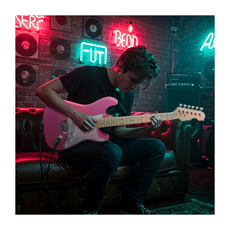 Guitarra El&eacute;ctrica Accesorios Rosa + Amplificad... image number null