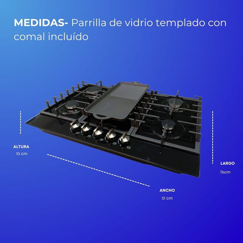Parrilla Estufa 5 cinco Quemadores Vidrio Templ... image number null