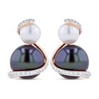Aretes Oro Rosa 14k Y 13pts De Diamante Con Perla  Asp-787-a