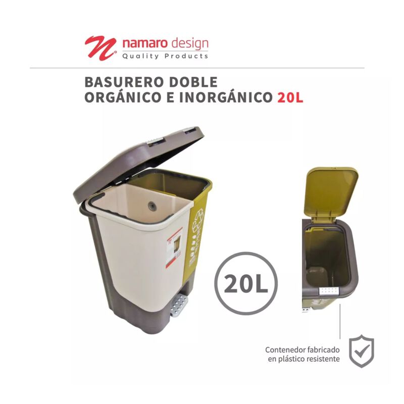 Basurero Doble Org&aacute;nico e Inorg&aacute;nico 20 Litros image number null