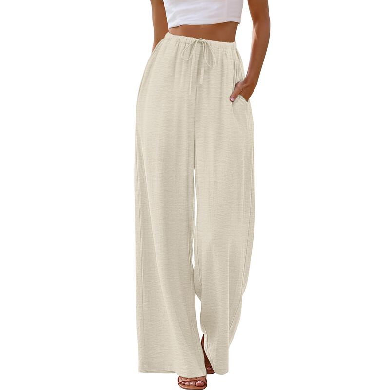 Pantalones Sampeel de Lino Sueltos Crema Blanco... image number null