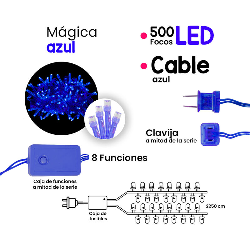 Serie navide&ntilde;a 500 LED luz azul cable transpare... image number null